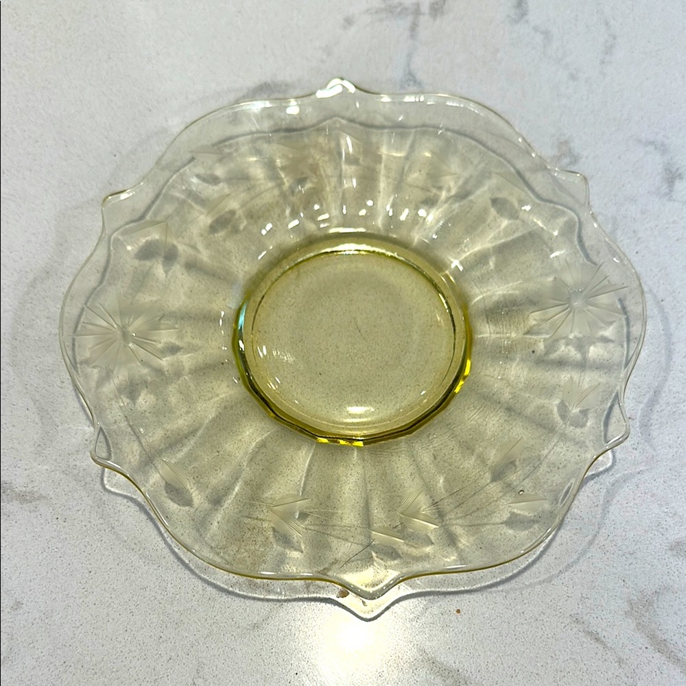Vintage 20s or 30s Depression Yellow Glass Plate with Floral Design